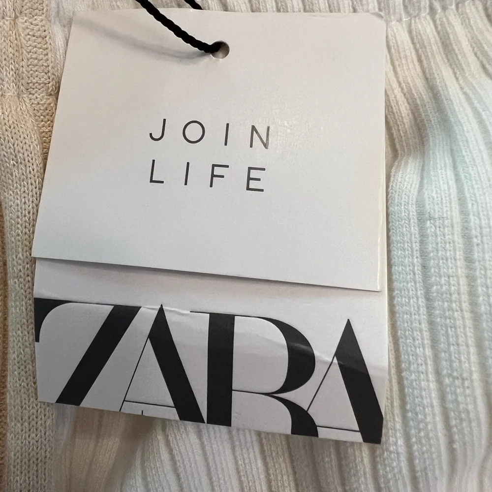 Zara ribbed pants leggings NWT cream w/ beige stripe down outseams 13/14 junior - Picture 6 of 12